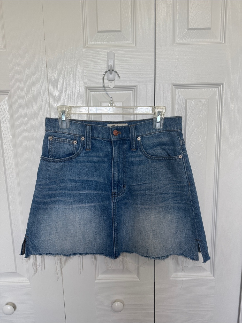 Madewell Blue Denim Frayed-Hem Mini Skirt